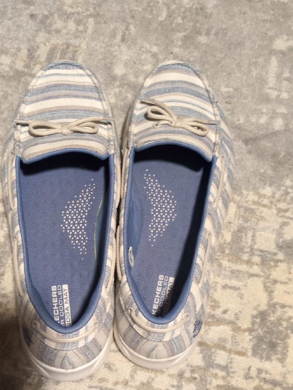 Skechers Striped Slip-On Loafers in Light Blue and Cream